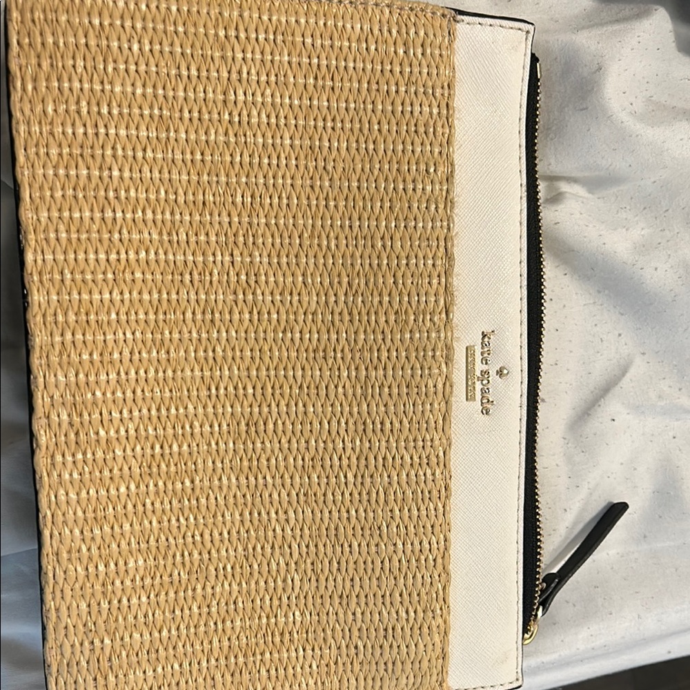 Kate Spade Tan and White Woven Clutch